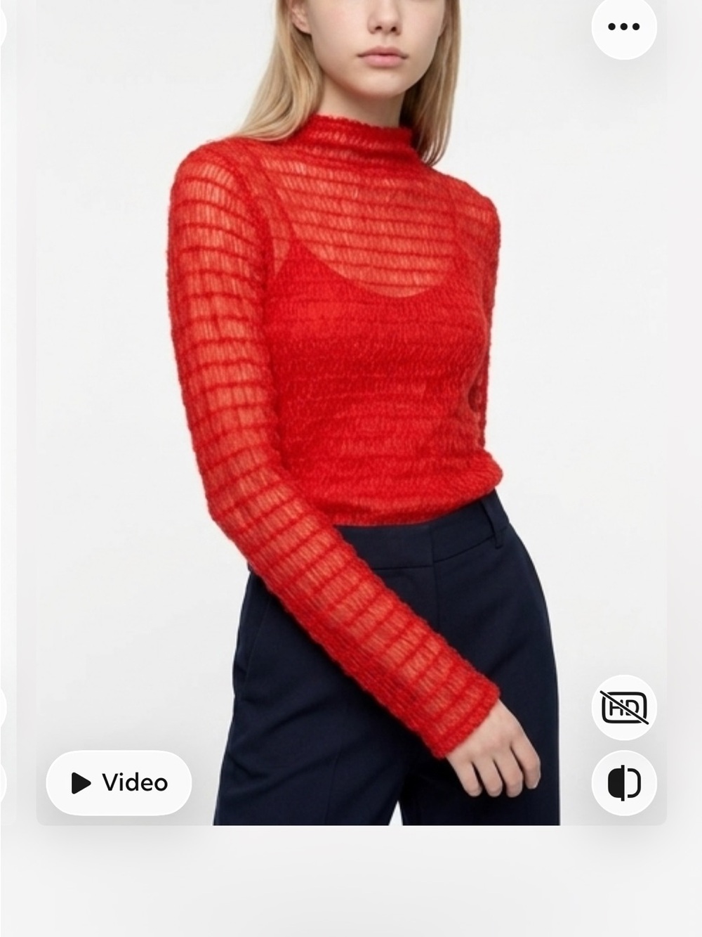 Anthropologie Sheer Red Long-Sleeve Knit Top